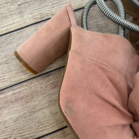 Kurt Geiger Jessika Open Toe Heels Sandals Sz 39/8.5 Blush Pink Bow Suede Mule - Picture 6 of 13